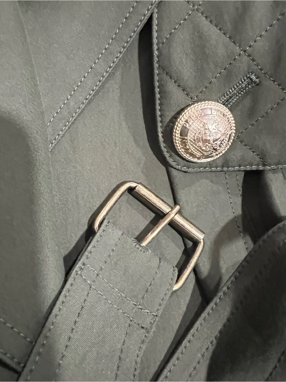 Balmain Olive Green Trench Coat with Gold Buttons - Picture 13 of 16